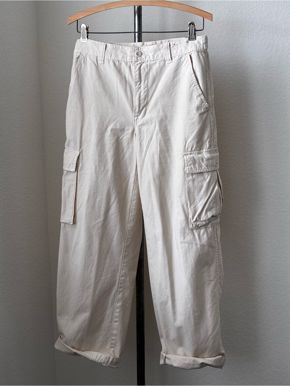 Madewell sz 27 Cream Wide Leg Low-Slung Cargo Pants Cotton Viscose Blend Utility
